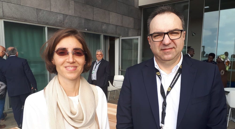 Chiara Manfletti, presidenta de Portugal Space, y Fernando Lucena, CMO de Alén Space, en la New Space Atlantic Summit 2019